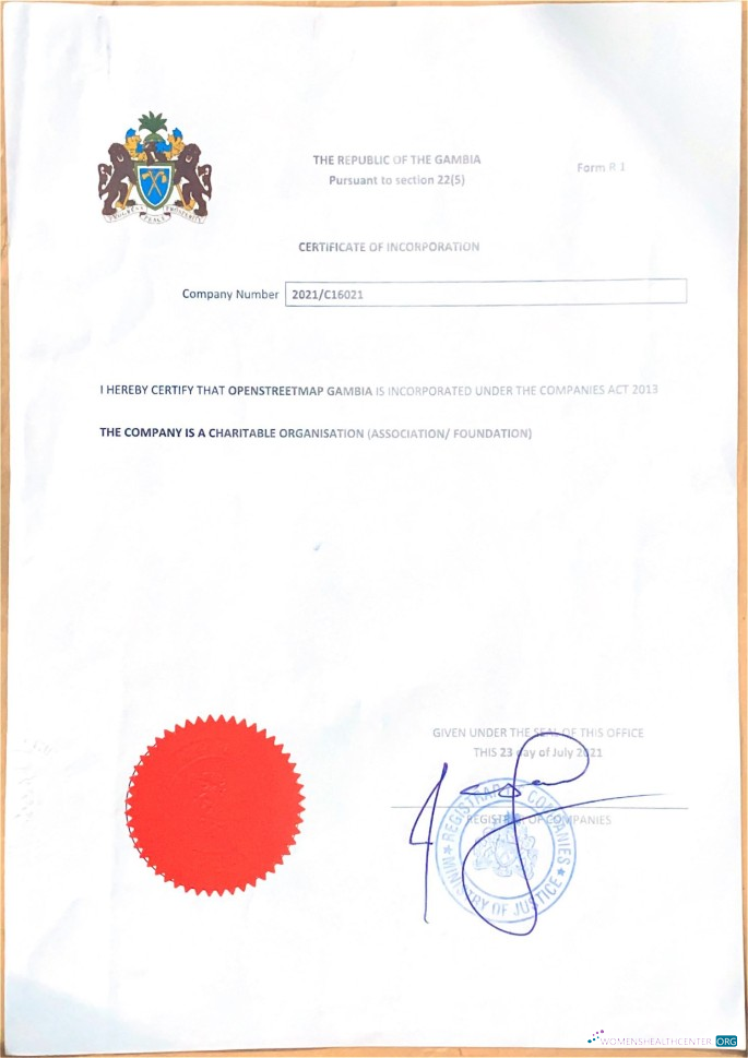 Download Gambia Certificate of Incorporation Photoshop template